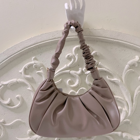 Taupe Ruched Mini Handbag NWT - Picture 3 of 10
